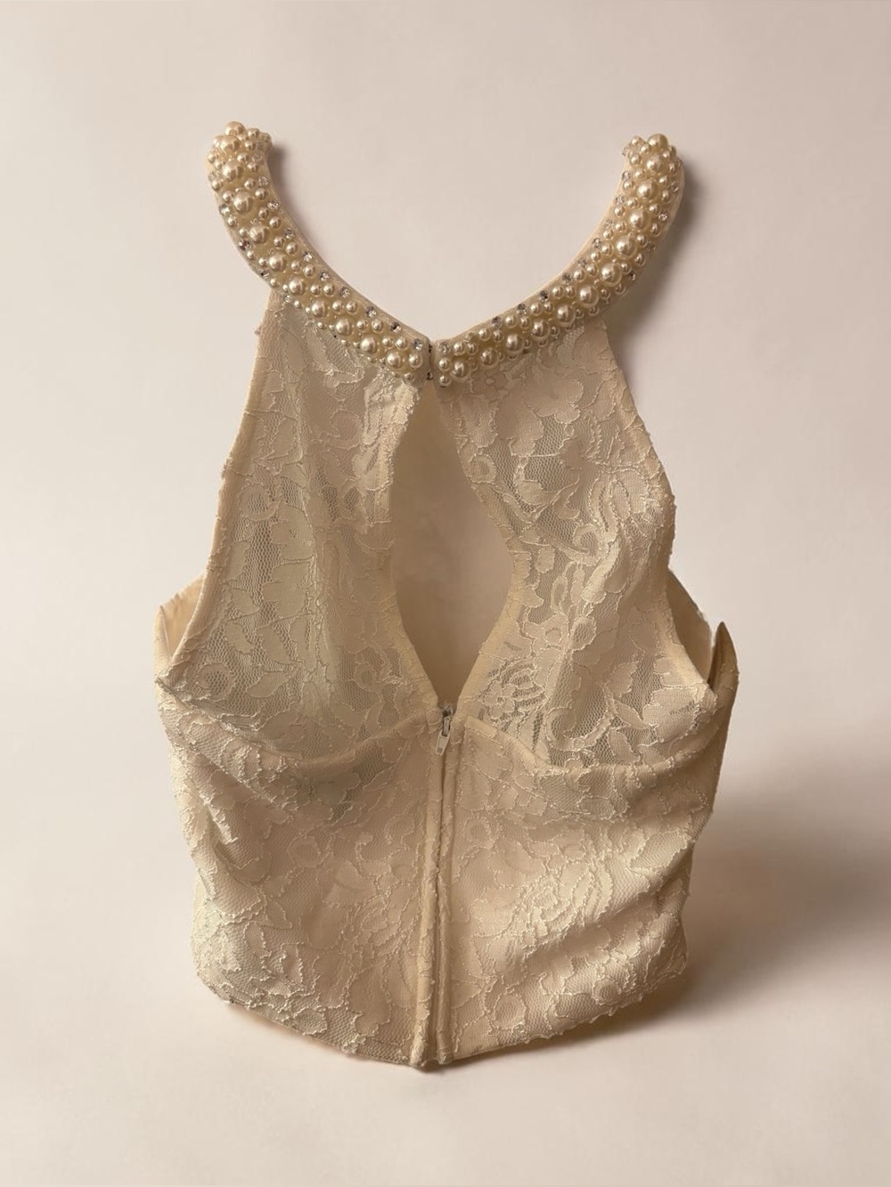 Speechless Ivory Lace Pearl-Embellished Crop Top - Picture 2 of 6